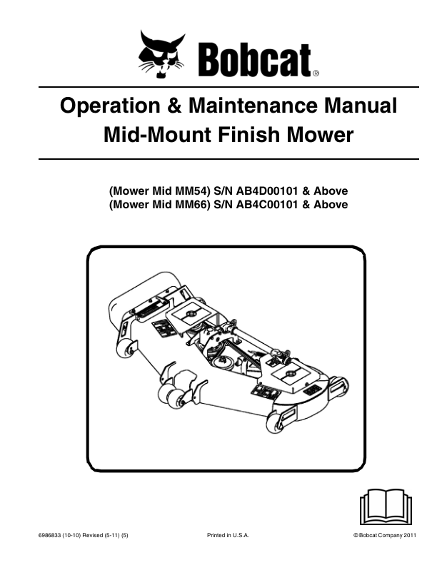 Bobcat MM54 MM66 Mid Mount Finish Mower Operation and Maintenance Manual - Image 2