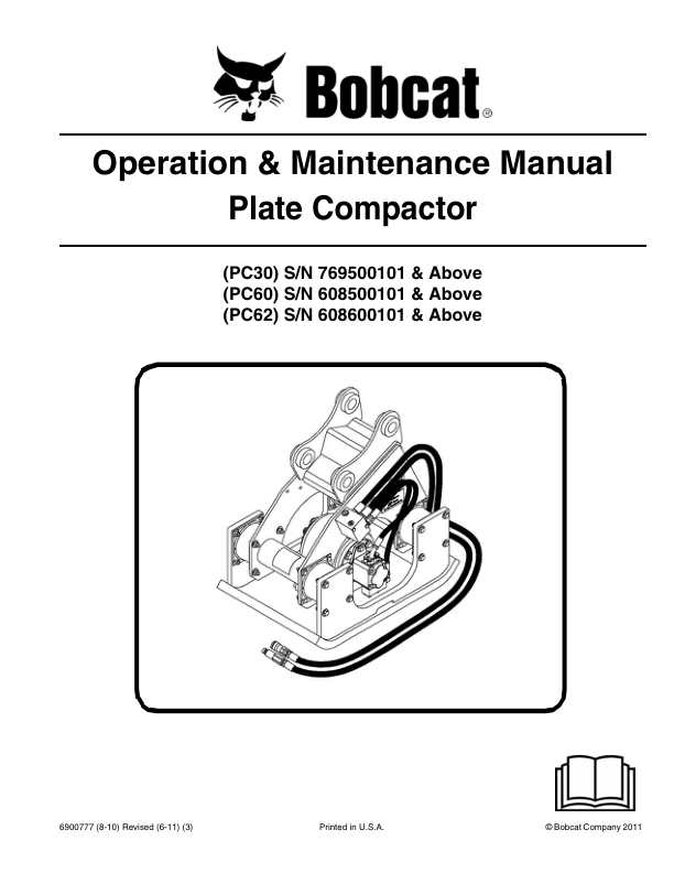 Bobcat PC30 PC60 PC62 Plate Compactor Operation and Maintenance Manual Rev 06 11 - Image 2