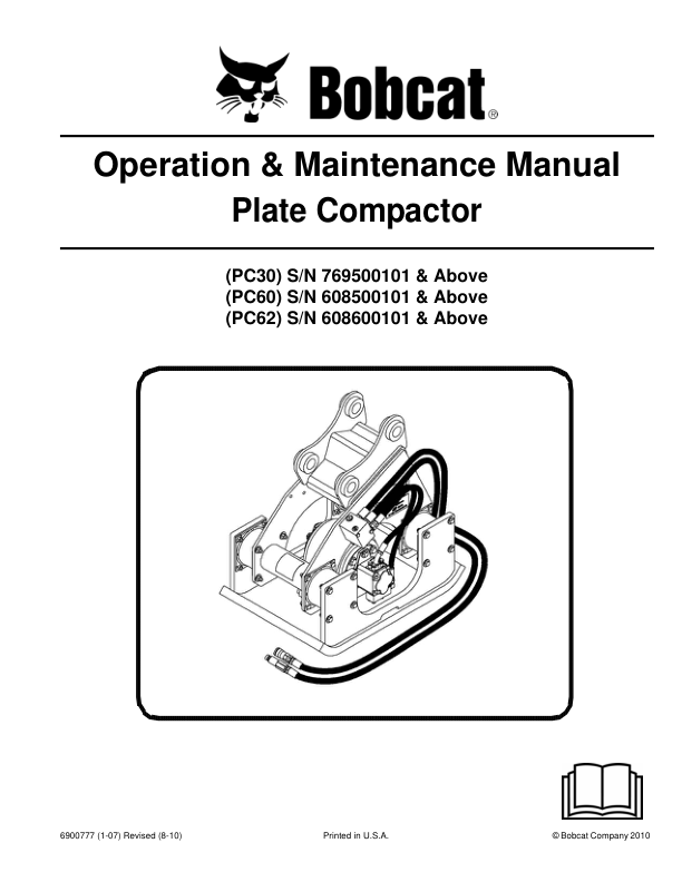 Bobcat PC30 PC60 PC62 Plate Compactor Operation and Maintenance Manual Rev 08 10 - Image 2