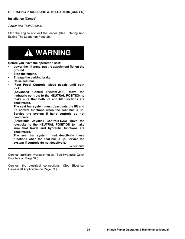 Bobcat Planer 14 Inch Operation and Maintenance Manual - Image 7