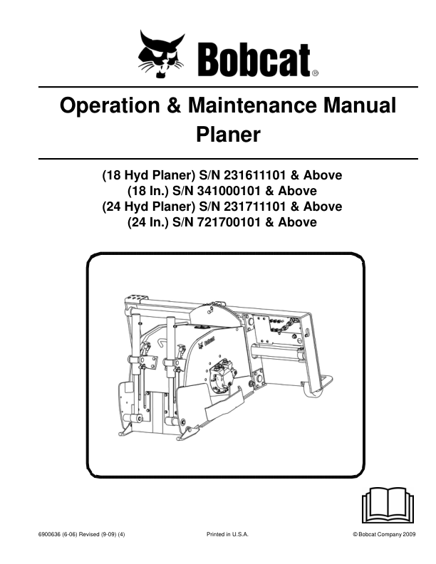 Bobcat Planer 18 Inch 24 Inch Operation and Maintenance Manual Rev 09 09 - Image 2