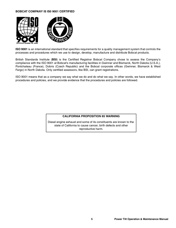 Bobcat Power Tilt Operation and Maintenance Manual Rev 06 11 - Image 3