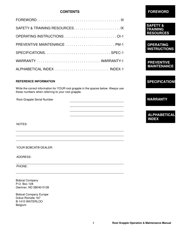 Bobcat Root Grapple 66 72 82 Inch Attachment Operation and Maintenance Manual 2008 - Image 3