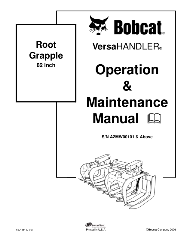 Bobcat Root Grapple 82 Inch Attachment Operation and Maintenance Manual A2MW00101 - Image 2