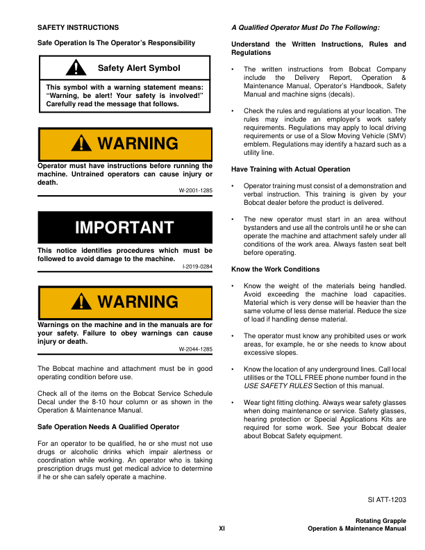 Bobcat Rotating Grapple Attachment Operation and Maintenance Manual - Image 5