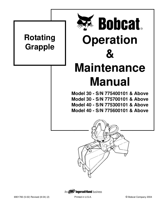 Bobcat Rotating Grapple Attachment Operation and Maintenance Manual - Image 2