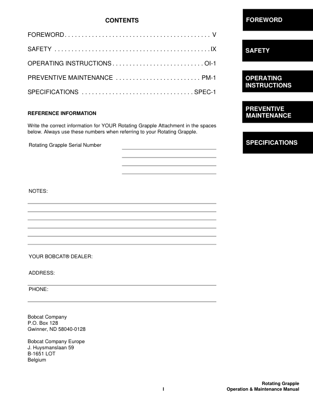 Bobcat Rotating Grapple Attachment Operation and Maintenance Manual - Image 3