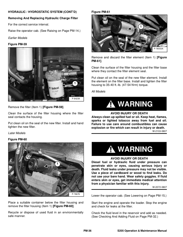 Bobcat S205 Skid Steer Loader Operation and Maintenance Manual 5284 5285 2008 - Image 7