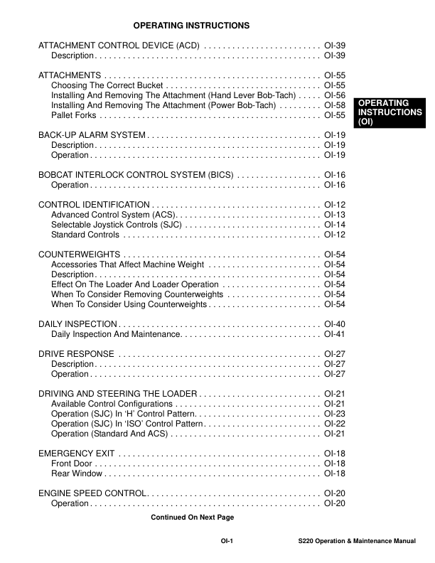 Bobcat S220 Loader Operation and Maintenance Manual A5GK A5GL rev2 - Image 9