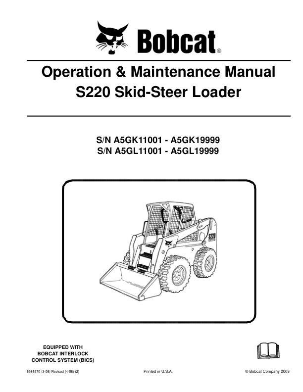 Bobcat S220 Loader Operation and Maintenance Manual A5GK A5GL - Image 2