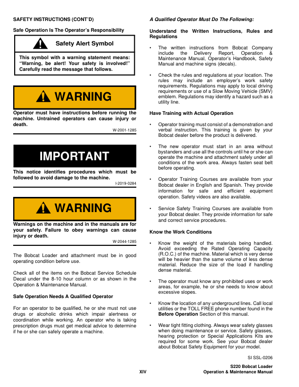 Bobcat S220 Skid Steer Loader Operation and Maintenance Manual 5262 5263 - Image 8