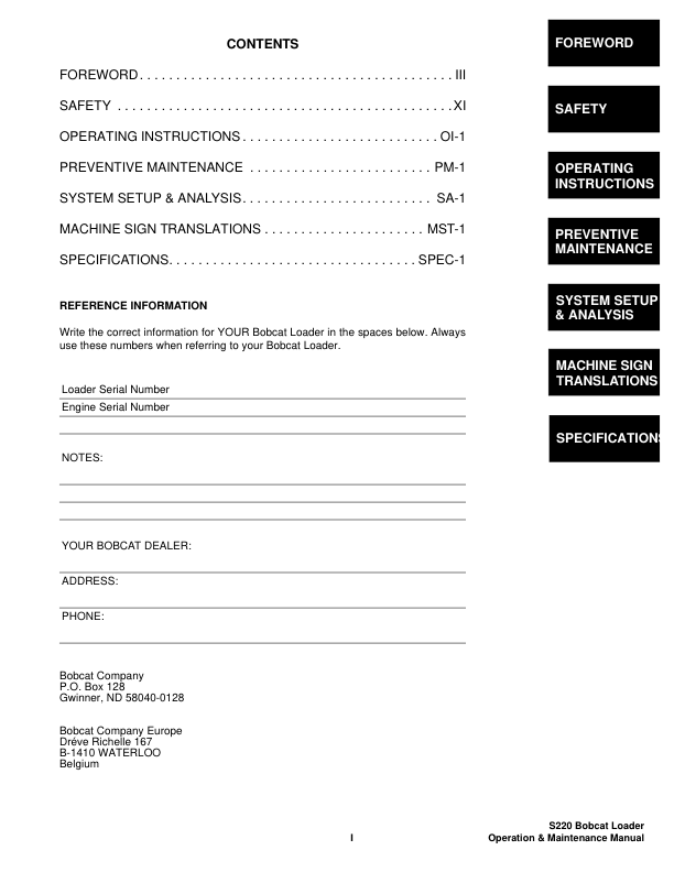 Bobcat S220 Skid Steer Loader Operation and Maintenance Manual 5262 5263 - Image 4