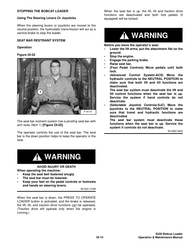 Bobcat S220 Skid Steer Loader Operation and Maintenance Manual 5262 5263 - Image 9