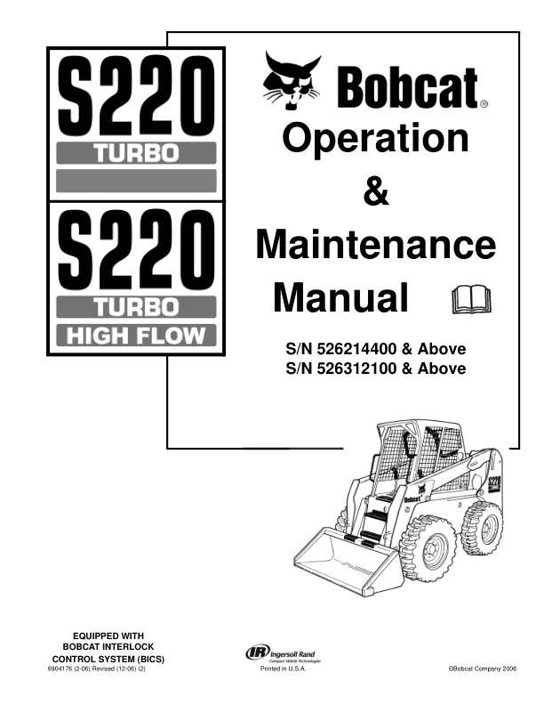 Bobcat S220 Skid Steer Loader Operation and Maintenance Manual 5262 5263 - Image 2