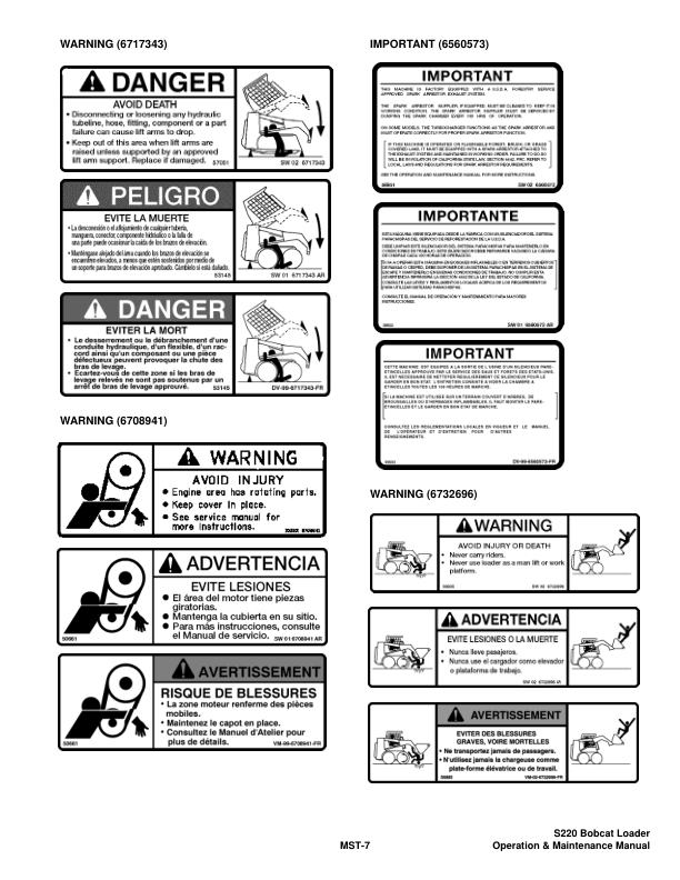 Bobcat S220 Turbo HF Skid Steer Loader Operation and Maintenance Manual 5262 5263 rev2 - Image 7