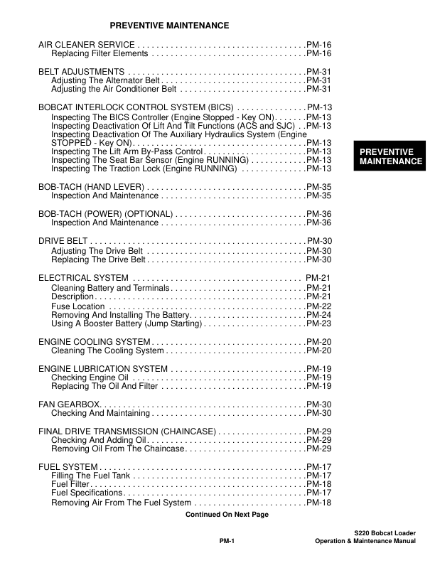 Bobcat S220 Turbo HF Skid Steer Loader Operation and Maintenance Manual 5262 5263 rev2 - Image 11