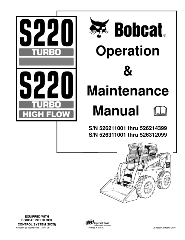Bobcat S220 Turbo HF Skid Steer Loader Operation and Maintenance Manual 5262 5263 rev2 - Image 2