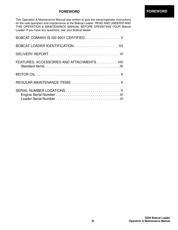 Bobcat S250 Loader Operation and Maintenance Manual 5207 5208 - Image 5