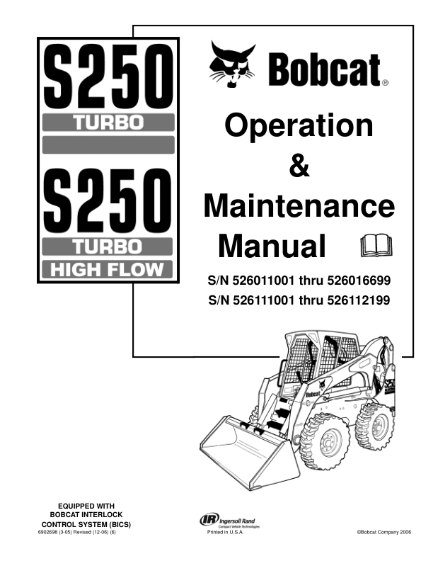 Bobcat S250 Loader Operation and Maintenance Manual 5260 5261 - Image 2