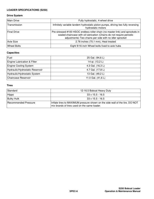 Bobcat S250 Loader Operation and Maintenance Manual 5260 5261 - Image 6