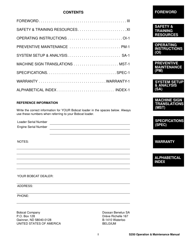 Bobcat S250 Loader Operation and Maintenance Manual A5GM A5GN rev2 - Image 4