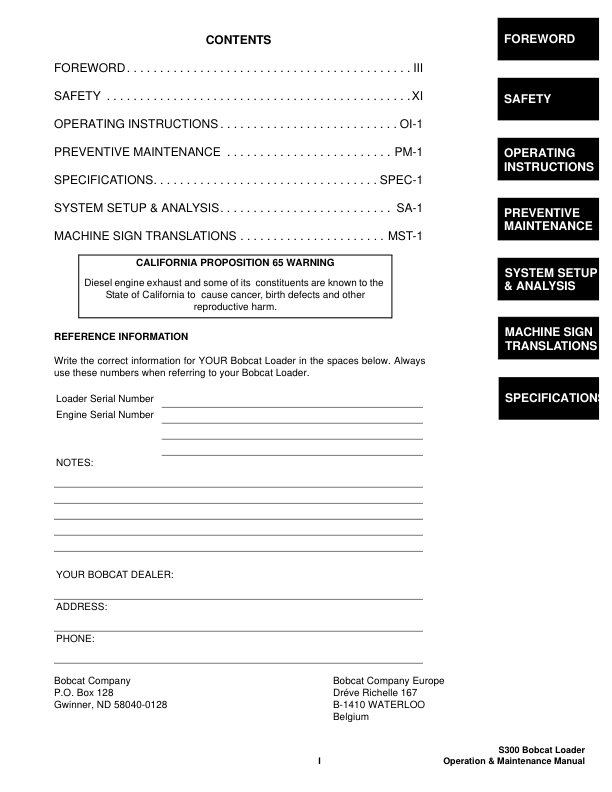 Bobcat S300 Loader Operation and Maintenance Manual 5215 5216 - Image 4