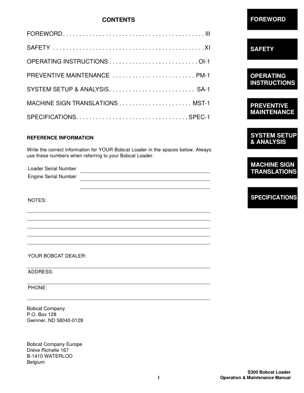 Bobcat S300 Loader Operation and Maintenance Manual 5258 5259 - Image 4