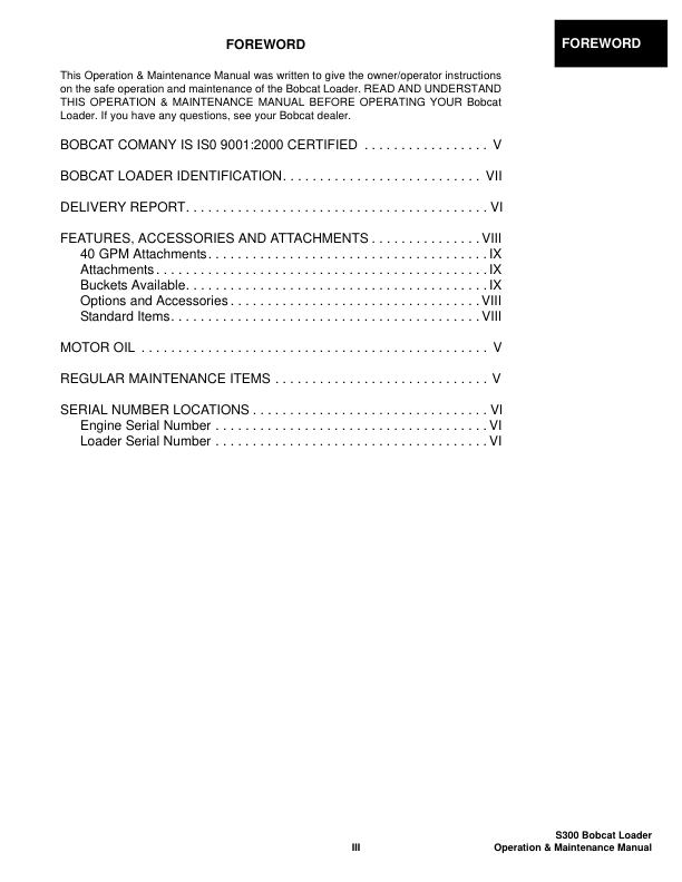 Bobcat S300 Loader Operation and Maintenance Manual 5258 5259 - Image 5