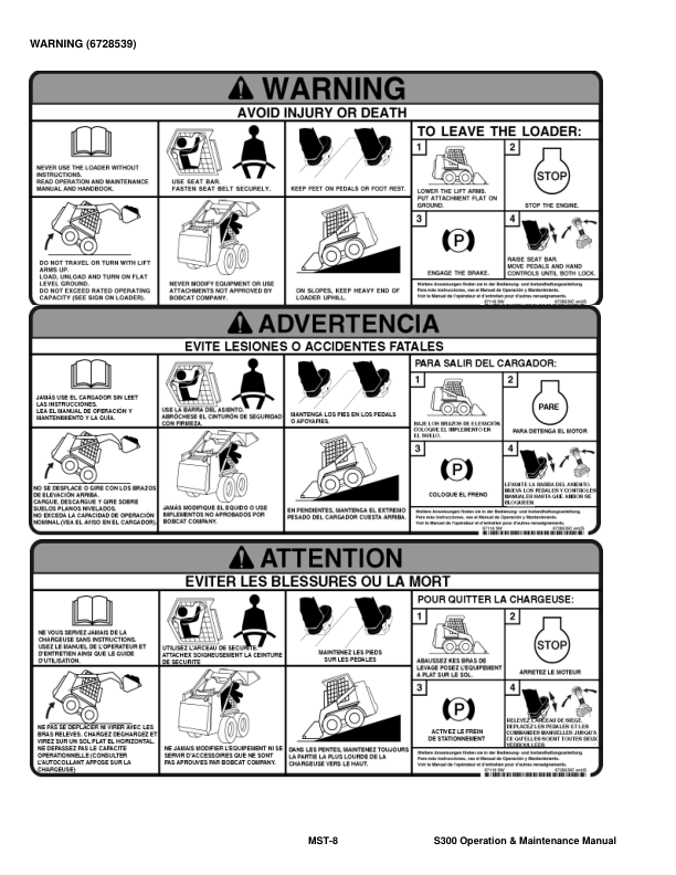 Bobcat S300 Loader Operation and Maintenance Manual A5GP A5GR - Image 8