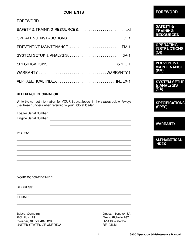 Bobcat S300 Loader Operation and Maintenance Manual AJ4M AJ4M - Image 4