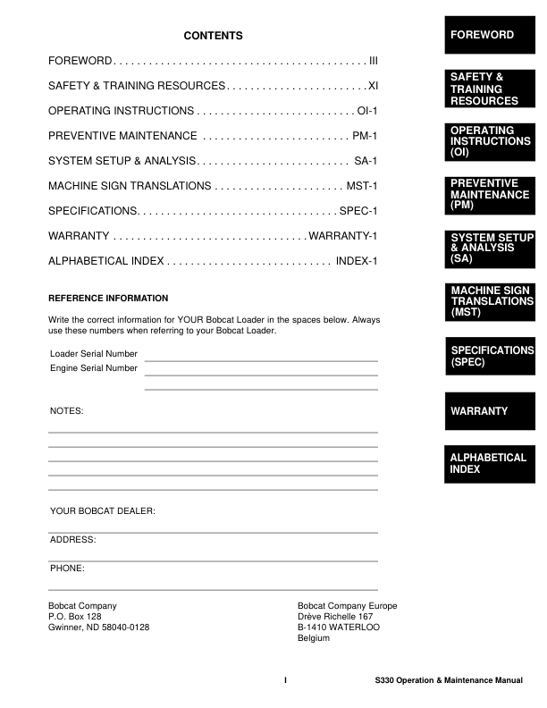 Bobcat S330 Loader Operation and Maintenance Manual A020 A021 - Image 4