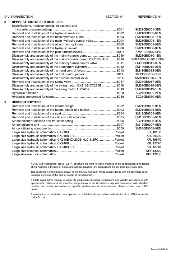 CASE CX210B CX230B CX240B Crawler Excavators Service Manual - Image 4