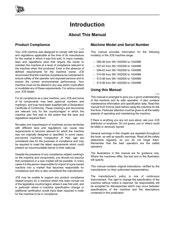 JCB 506-36 507-42 509-42 510-56 512-56 514-56 Loadall Tier 4 Operation Manual Printed Book - Image 3