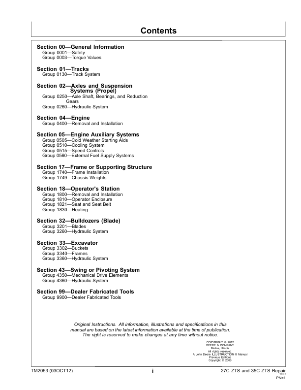John Deere 27C ZTS 35C ZTS Excavator Repair Manual TM2053 - Image 4