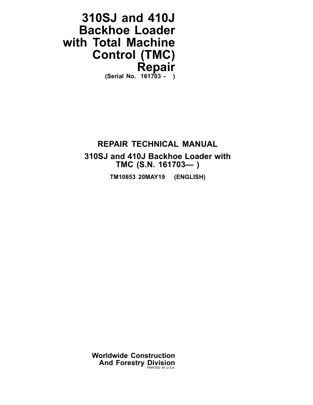 John Deere 310SJ 410J Backhoe Loader Repair Manual TM10853 - Image 2
