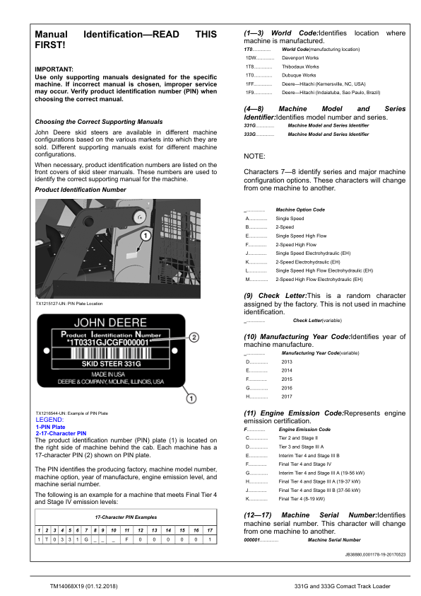 John Deere 331G 333G Compact Track Loader Repair Manual TM14068X19 - Image 4