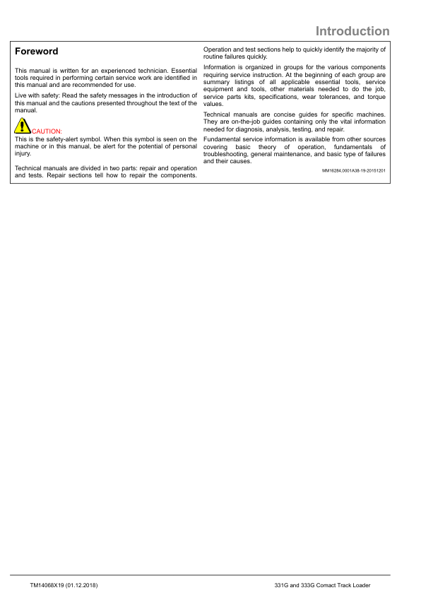 John Deere 331G 333G Compact Track Loader Repair Service Manual TM14068X19 - Image 3