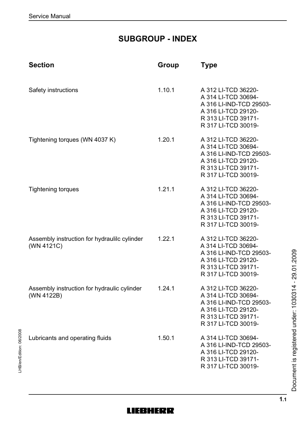 Liebherr A309 R317 Excavator Service Manual - Image 5