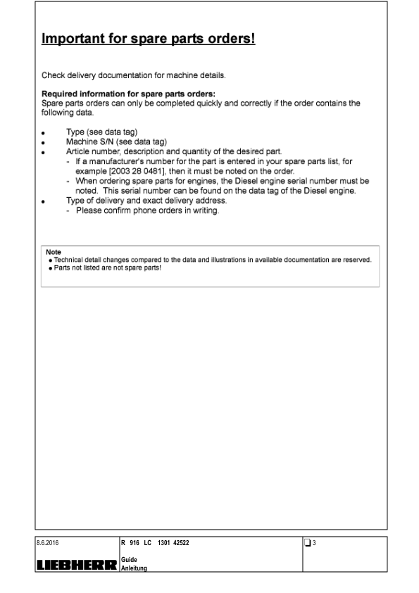 Liebherr R916 LC Excavator Parts Catalog - Image 3