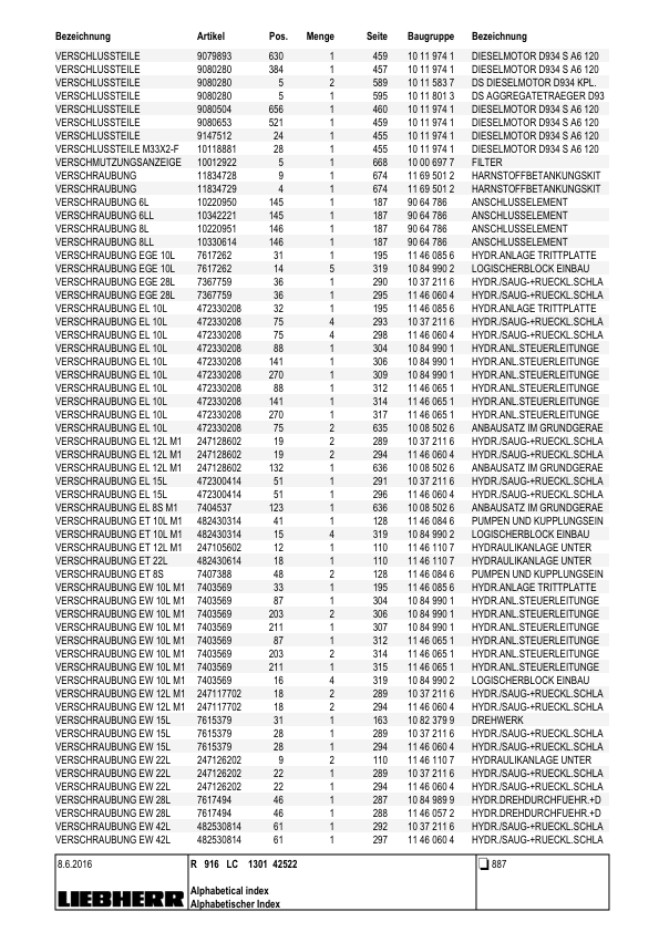 Liebherr R916 LC Excavator Parts Catalog - Image 13