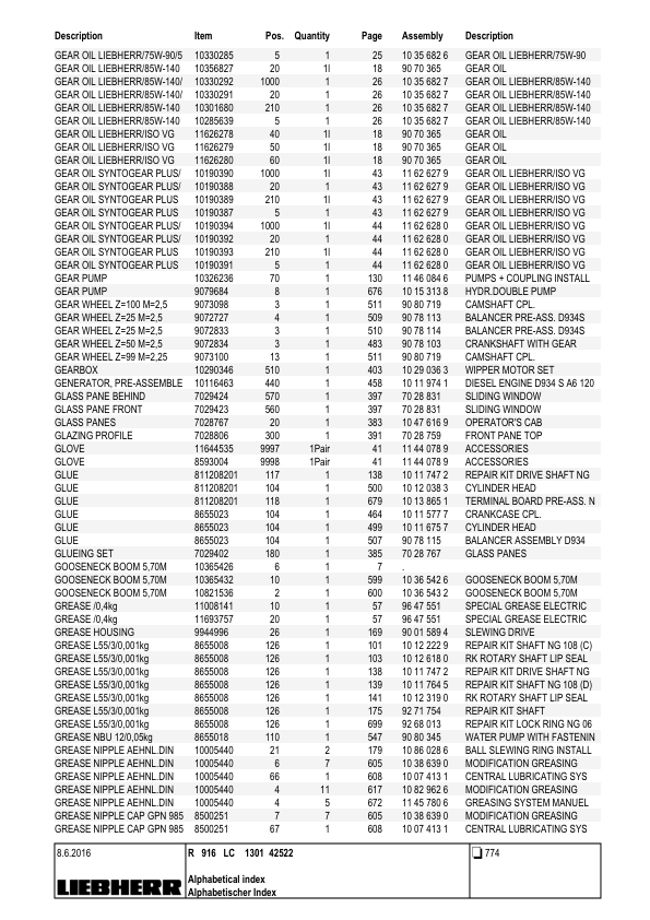 Liebherr R916 LC Excavator Parts Catalog - Image 12