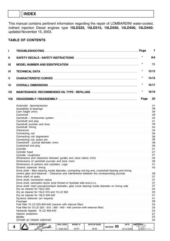 Lombardini 15LD Series Engines Service Manual 9806/3080 - Image 5