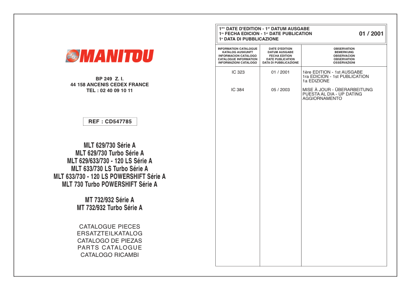 Manitou MLT629 MLT633 MLT730 MT732 MT932 Serie A Telehandler Parts Catalog - Image 2