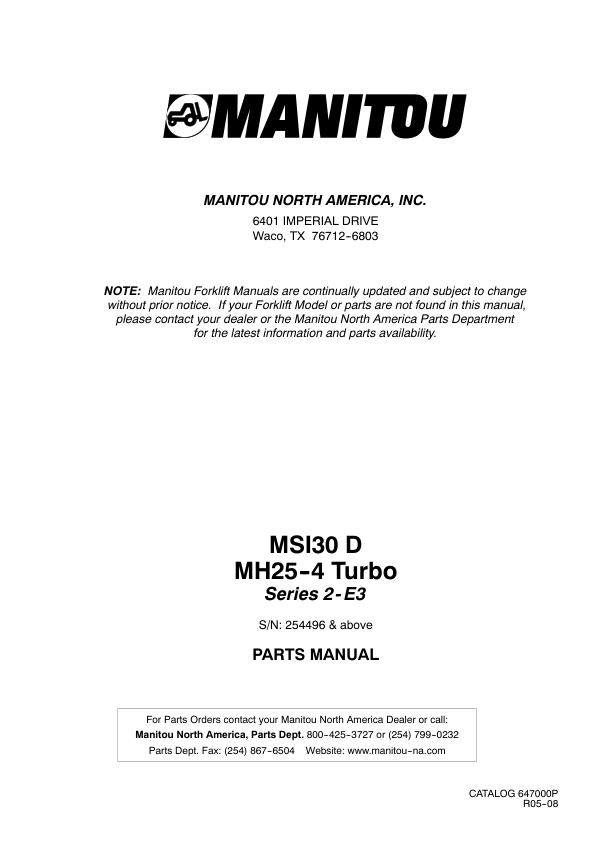 Manitou MSI30D MH25 4 Turbo Series 2-E3 Forklift Parts Catalog - Image 2