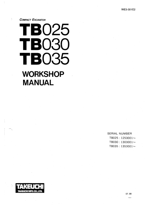 Takeuchi TB025 TB030 TB035 Excavator Service Manual - Image 2