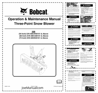 Bobcat 54 66 72 Inch Three-Point Snow Blower Operation and Maintenance Manual