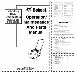 Bobcat BC15 BC19 BC22 Vibratory Plate Compactors Operation and Maintenance and Parts Manual