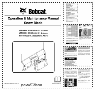Bobcat SB86HD SB96HD SB108HD Snow Blade Attachment Operation and Maintenance Manual