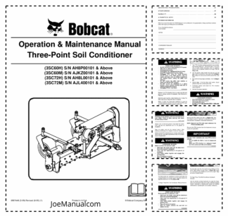 Bobcat Three Point Soil Conditioner Operation and Maintenance Manual AH8P AJKZ AH8L AJL4