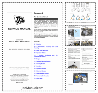 JCB 100 C-1 85 Z-1 86 C-1 90 Z-1 Excavators Service Manual 9813/2700